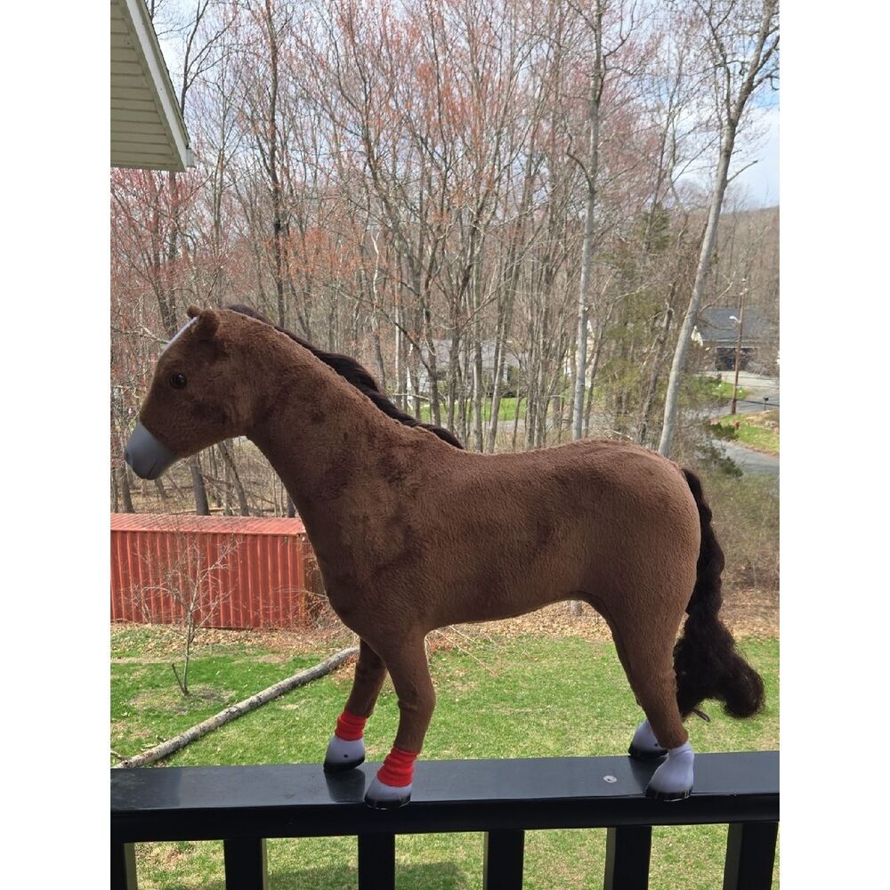 Brown Plush Horse Toy with Red Ankle Bands